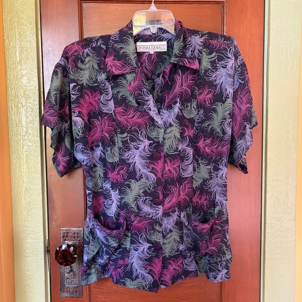 VINTAGE ORIGINAL 1980s NORMA KAMALI FEATHER BLOUSE SIZE L